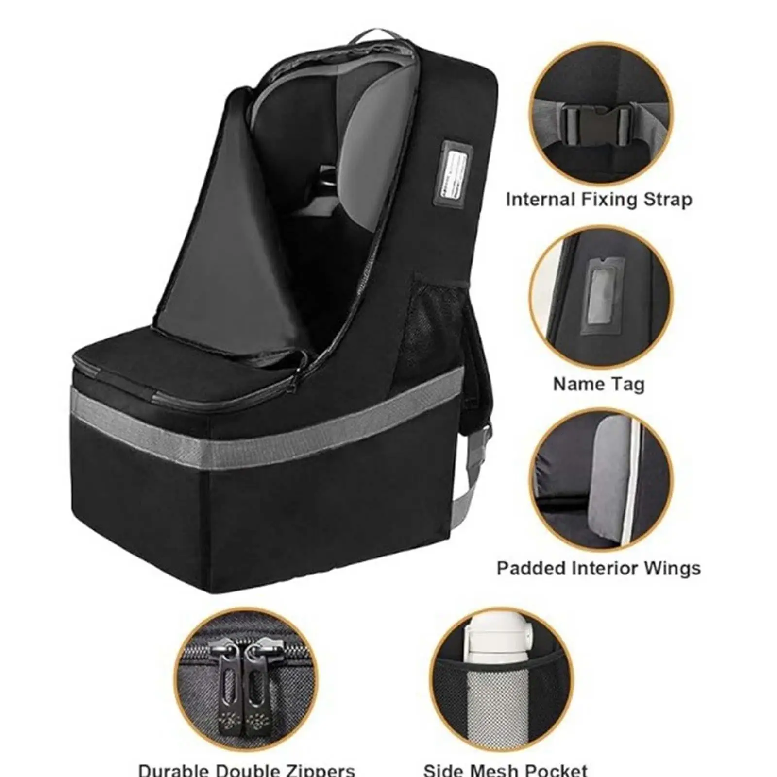 Convertible Car Seat Travel Bag with Side Pockets Folded Padded Backpack Straps Portable Waterproof Oxford Cloth Backpack