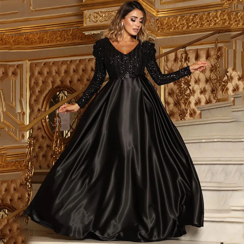 Muslim Abayat Dress for Women, Long Dress, Deep V, Big Swing, Sexy Abayas for Banquet, Evening Dress, Europe and America