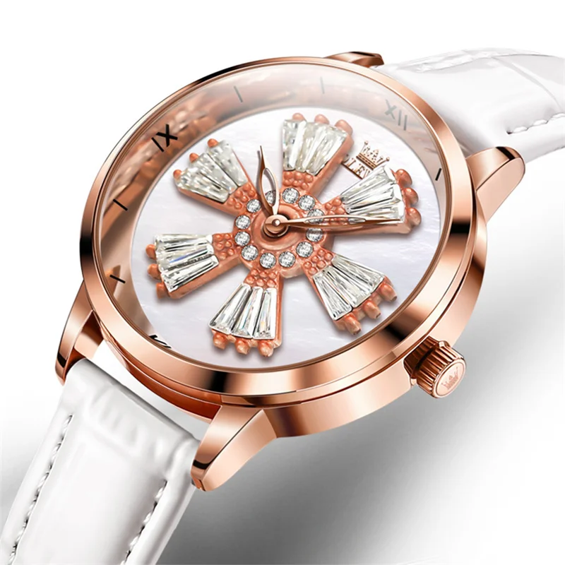 Reloj Mujer OLEVS Brand Luxury Women Quartz Watch Rotating Crystal Dial Ladies Fashion Waterproof Wristwatches 2024