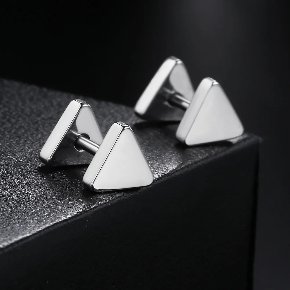 Hiphop Simple Style Triangle Square Earrings For Men Women Smooth Surface Gold Color Geometry Stud Earings Ear Jewelry Trendy
