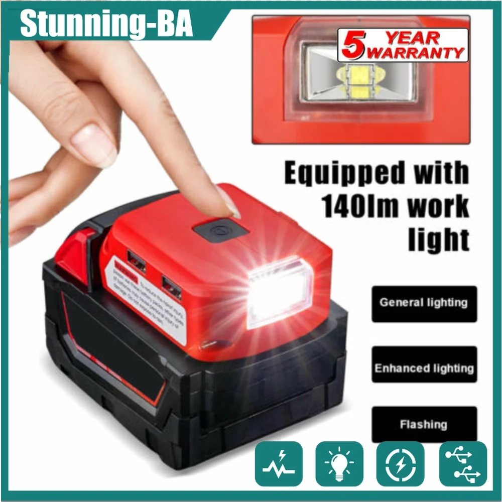 

Battery Adapter For Milwaukee 18V Battery USB Charger Power Source with Dual USB Port DC 12V/2A LED Light For Heated Jacket