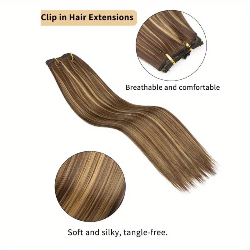 Clip In Long Straight Hair Extensions Synthetic Fiber Straight Hairpiece Women Girls Hair Clips Accessories 16pcs hair extensions