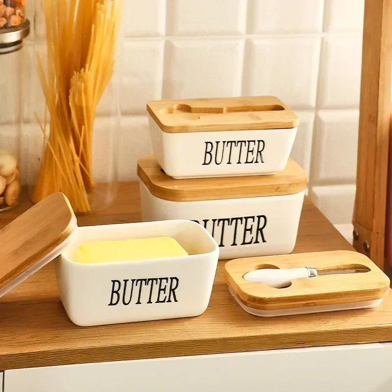 Butter Container Ceramic Box Restaurant Sealed Storage Box Cheese Boxwith Knife Butter Slicer Dish Tableware