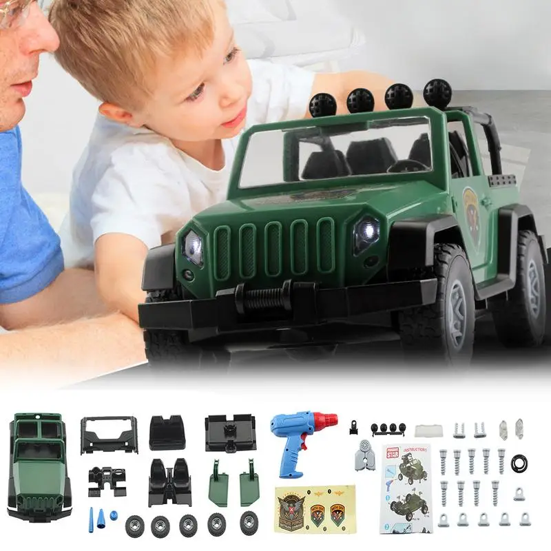 44 Pieces Set DIY Self Assembly Model Jeep Car Kit Kids Drill Screws Toys Building Car With Lights And Sound Take Apart Toy new original high quality for tab7 essential tb 7304f tb7304x model lcd display and with touch screen digitizer assembly