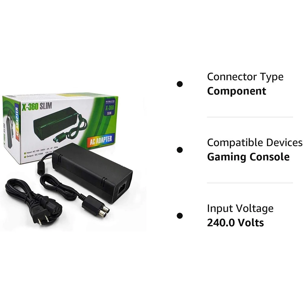 Alimentatore Per Xbox 360 Slim, Adattatore Ca Di Ricambio Per Caricabatterie Brick Con Cavo Per Console Xbox 360 Slim