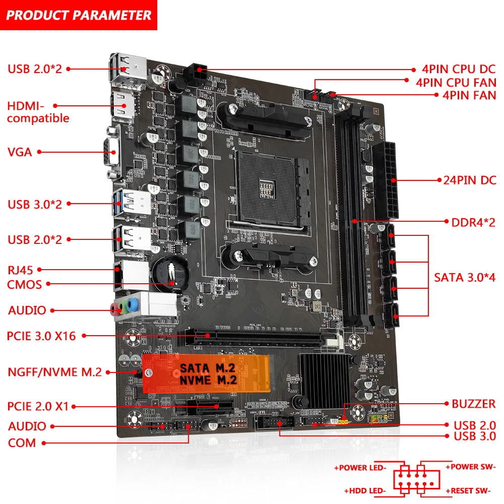 Placa-mãe Amd Suporta Cpu Am4 Ram de Desktop Ddr4 Dual Channel Nvme Ngff M.2 Vga Hdmi M-atx para Série Ryzen5 Machinis-b450 - Imagem 6
