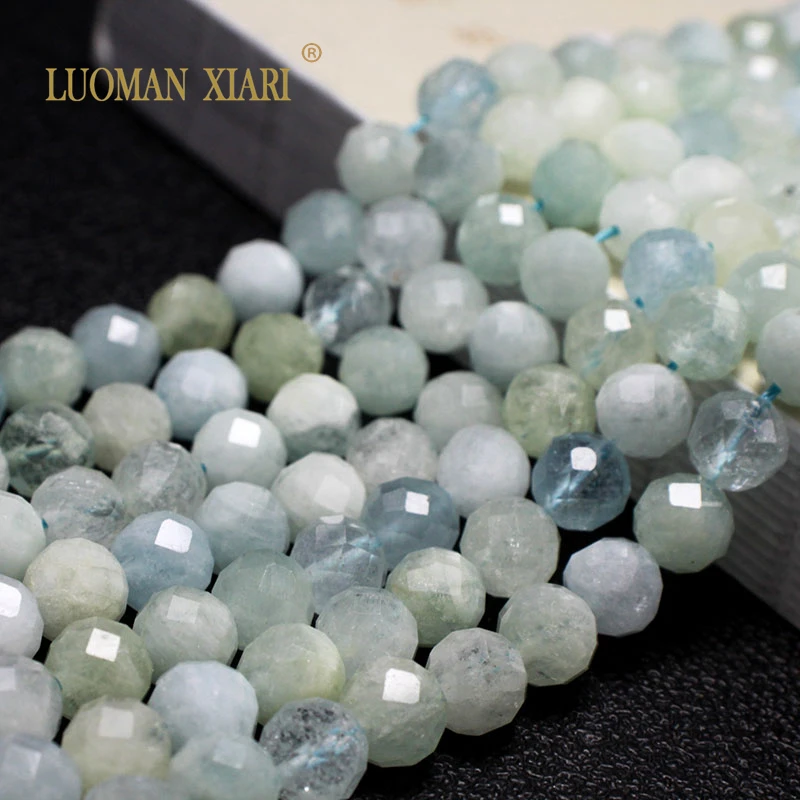 Natural Blu ACQUAMARINA pietra preziosa rotonda Loose Spacer Beads per Gioielli Making 15" 