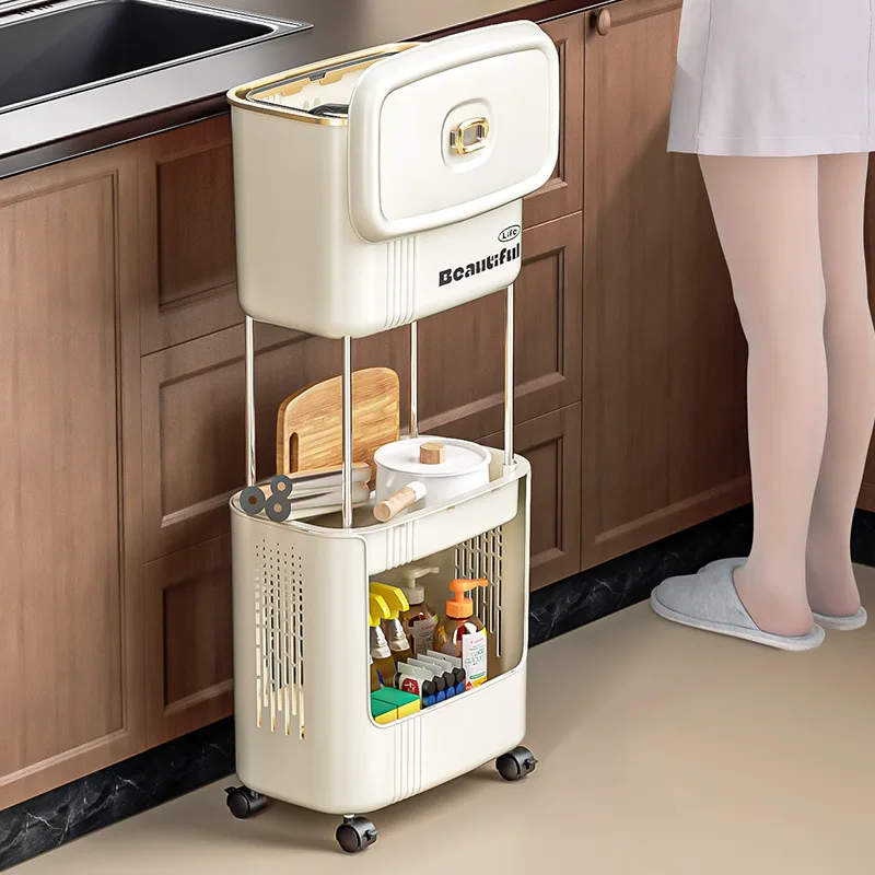 

Kitchen Trash Kitchen Cart Rack Household Fruit Vegetable Basket Seasoning Bottle Cutlery Storage Rack Garbage Sorting Bucket