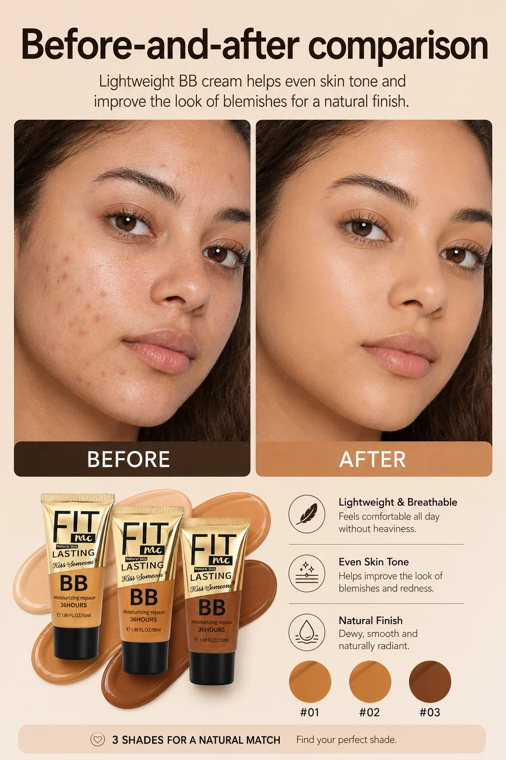 Long Lasting Concealing, Waterproof and Moisturizing BB Cream, Liquid Foundation, Concealer, Liquid Foundation, Fine Powder