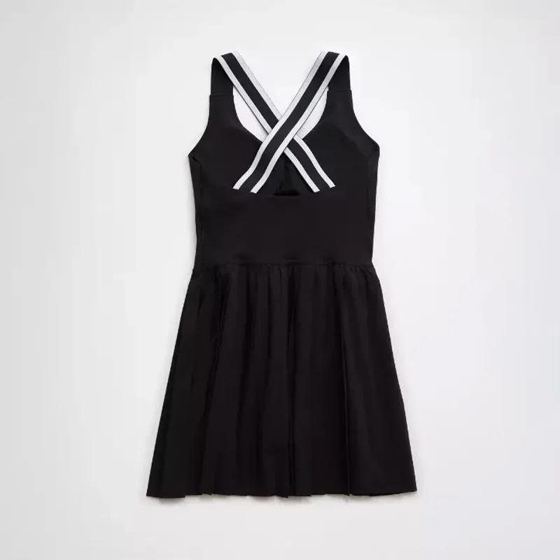 Sean Tsing Tennis Golf Wear Dress Women Back Cross Sleeveless with Chest Pad Sport Training Badminton Running Gym Active Vestido