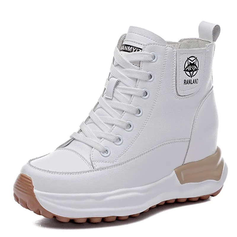 

7cm Genuine Leather Women Shoes Platform Sneakers Spring Autumn Warm Fur Winter Boot Women Combat Boots Ankle Booties Free Ship