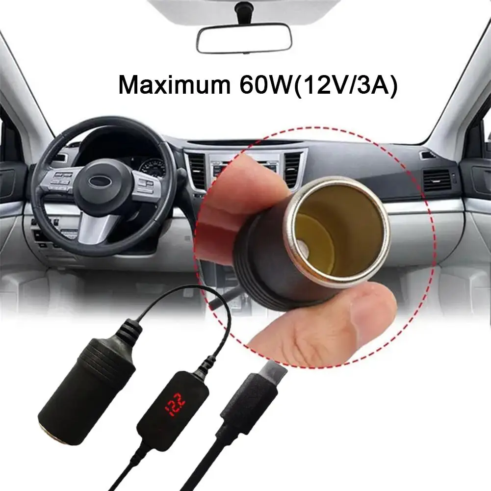 

USB C To 12V Cigarette Lighter Adapter PD3.0 Type C Male To Cigarette Lighter Female Socket USB To 12V Cable 1ft For Cam GP L9O0