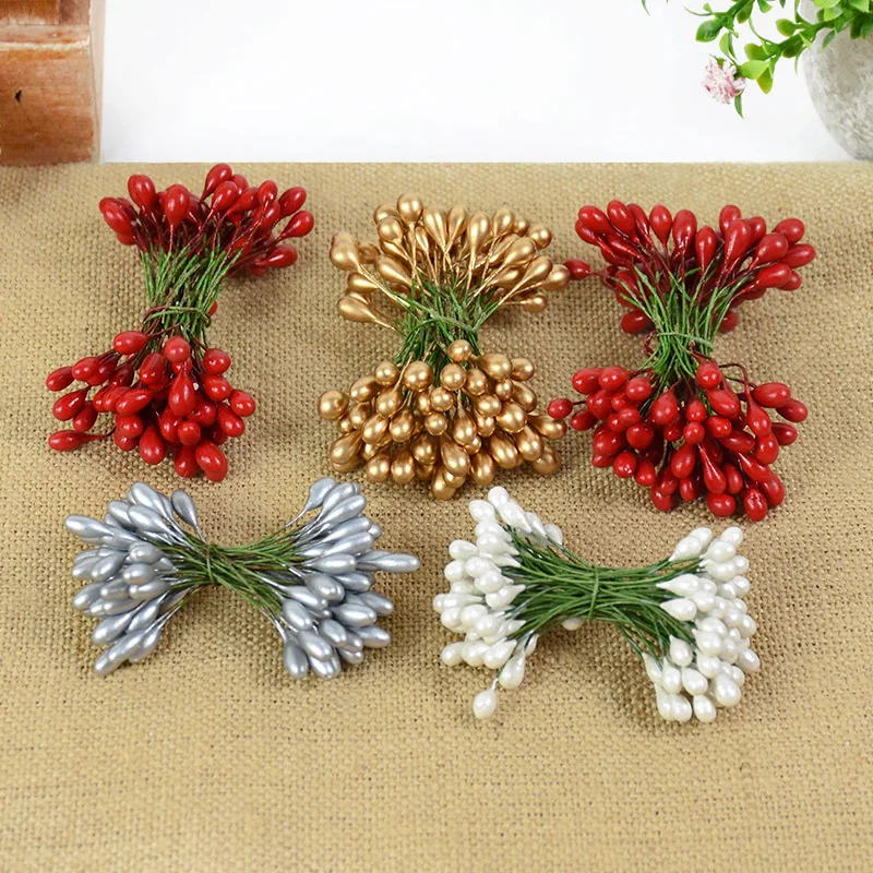 50 Stück Beeren, künstliche Blumen, rote künstliche Beeren, Simulation von Kirschstaubblättern, Beeren für Zuhause, Weihnachtsdekoration, DIY-Geschenke, Kranz – Detail 6