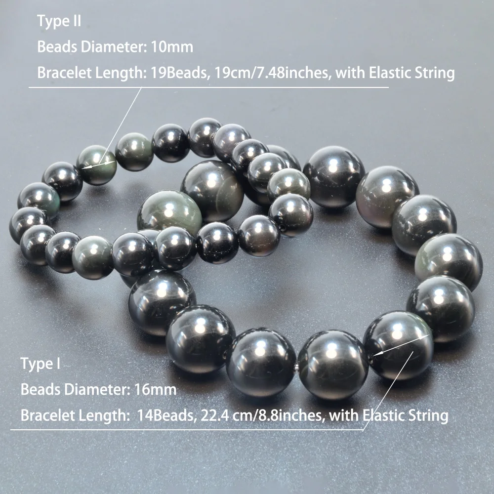 Natural Gem Bracelet Natural Colorful Sheen Obsidian Bracelet 16mm 10mm for Men Women Crystal Jewelry Yoga Healing Rosary Beads