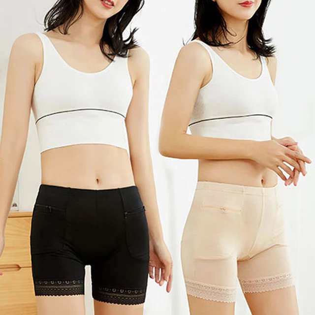 Pantalones antirrobo de encaje de seguridad de algodón para mujer,  pantalones con bolsillos, cintura alta, talla grande, calzoncillos suaves y  transpirables, pantalones de seguridad simples, 1 unidad - AliExpress