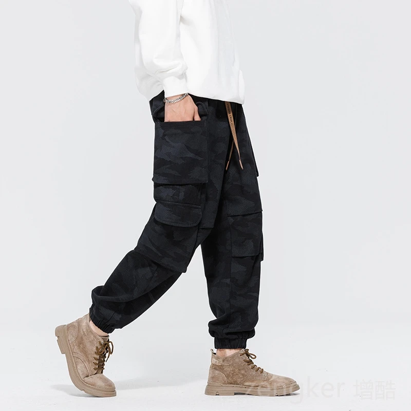 Spring Autumn Harun work trousers men's plus size trend loose drawstring pants sports camouflage trousers 7XL 8XL cargo pants 2