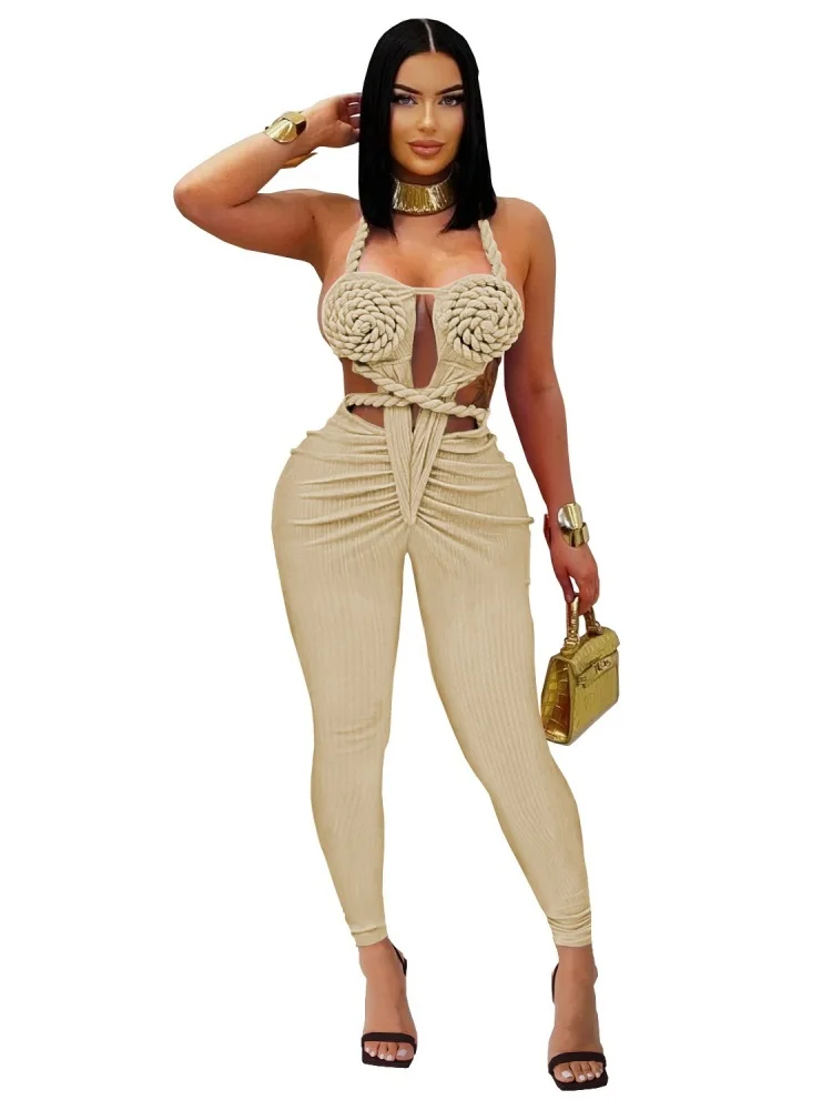 Wmstar Jumpsuit Rompers Women Wholesale European Americaan Fashion Casual Sexy Halter Neck Backless Solid Color Jumpsuits