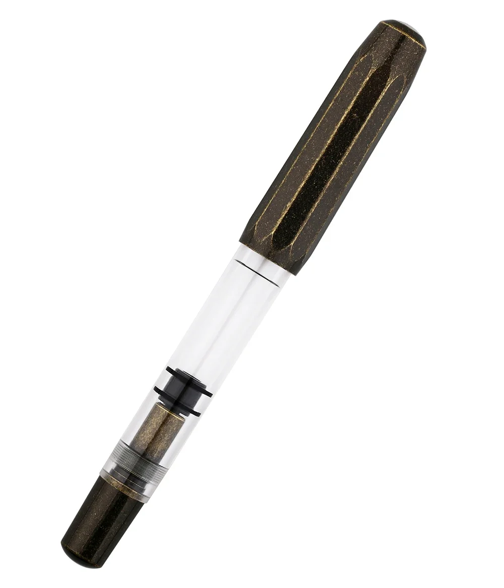 Asvine P30 Zuiger Vulpen Fijne Penpunt, Retro Messing Stijl, Transparante Acryl Grote Inkt Capaciteit Schrijven Geschenkdoos (OXGZ310C