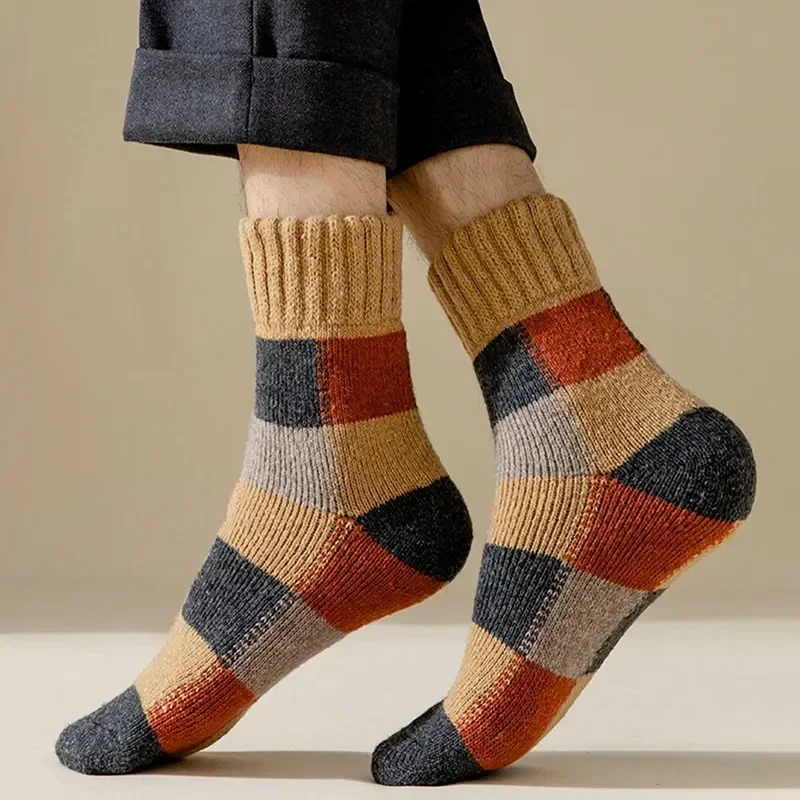 

Socks Wool Cashmere Winter Retro Men Harajuku Warm for Size Snow Leisure Men's Long Plaid Antifreeze Large Thick 5pairs