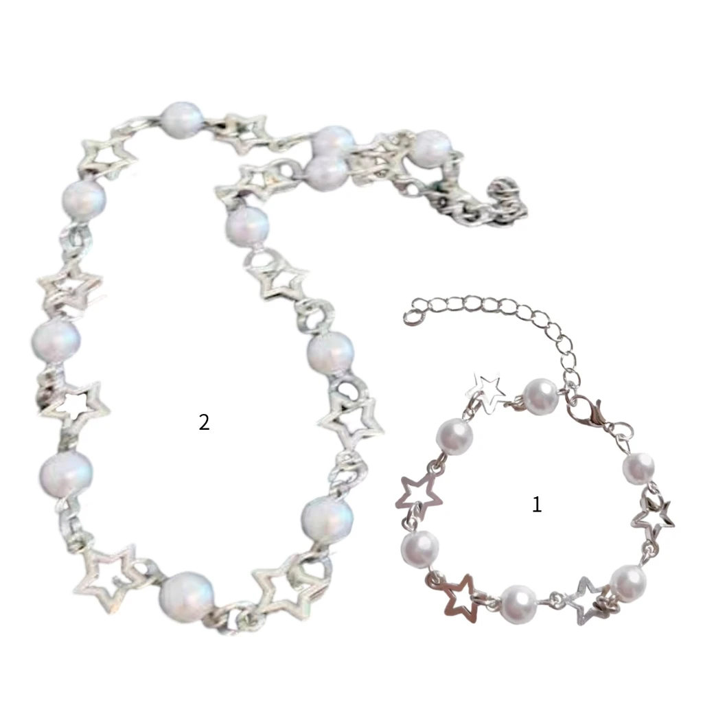 

Sweet Cool Star Choker Necklace Pearls Beaded Necklace for Women Teen Girl Hollow Star Clavicle Chain Harajuku Bracelet Dropship