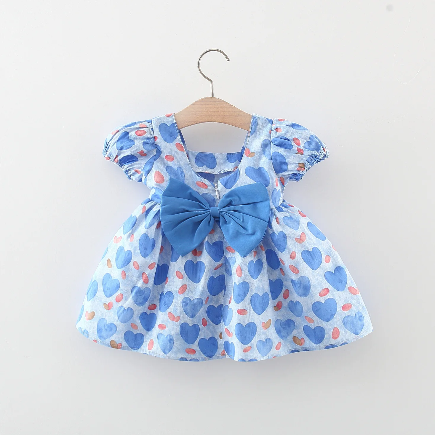 Girls Dress Summer Cute Short Sleeved Cotton Korean Back Bow Suitable for 0-3 Year Old Babies