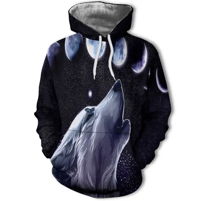 thumbnail image 1 of Sudadera con capucha de lobo juvenil para hombre, moda 3D, ropa de calle holgada con estampado de lobo, sudadera divertida de hip hop callejero con animales 2021, 1 of 5