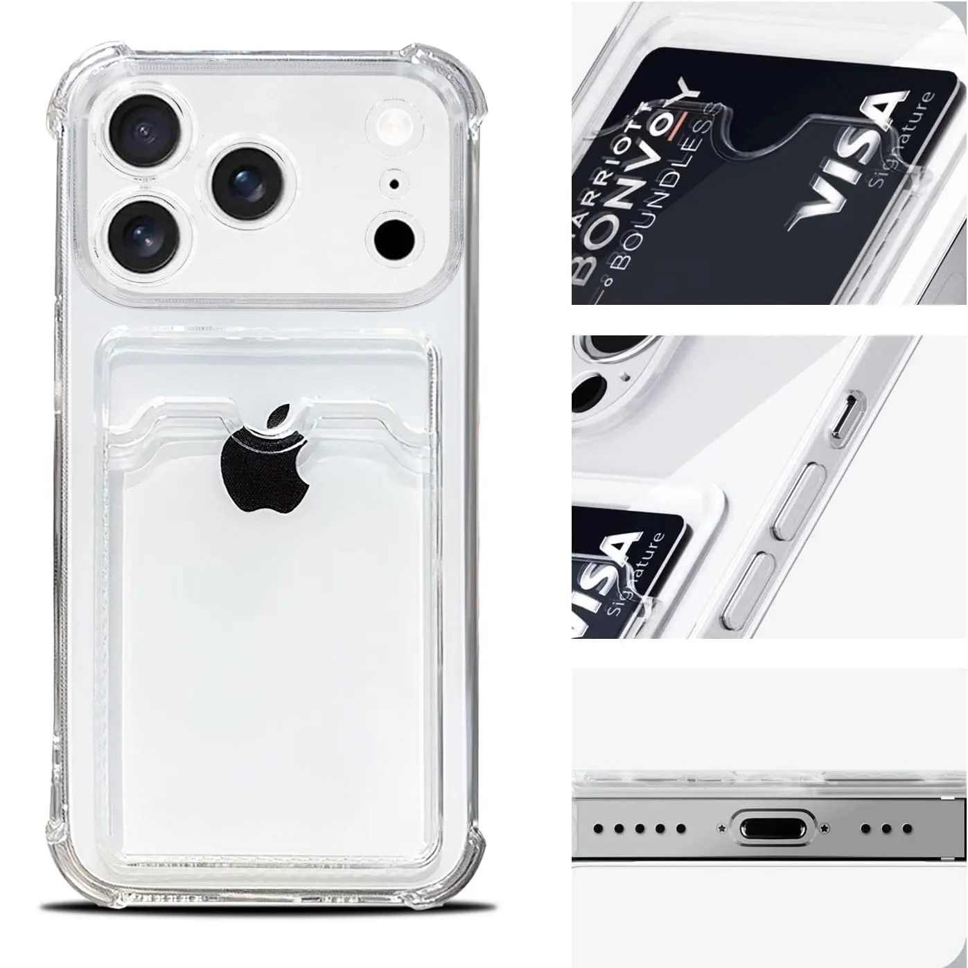 Case for iPhone 17 16 15 Pro Max Clear Cover Soft TPU Wallet Bag with Card Slot Shockproof For iphone 17 Air 14 Plus 13 12 11 1