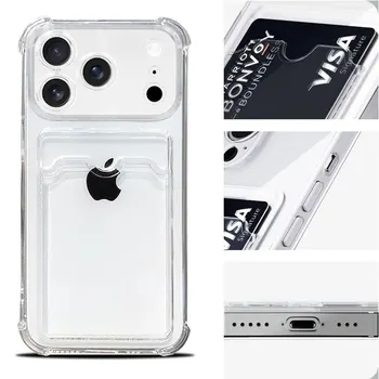 Case for iPhone 17 16 15 Pro Max Clear Cover Soft TPU Wallet Bag with Card Slot Shockproof For iphone 17 Air 14 Plus 13 12 11 1