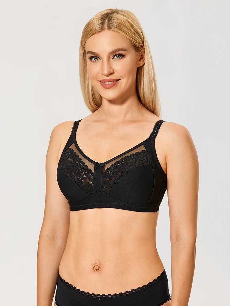 Women's Full Coverage Cotton Floral Lace Bra Wireless Unlined Plus Size Sleep Plus Size Sheer Mesh