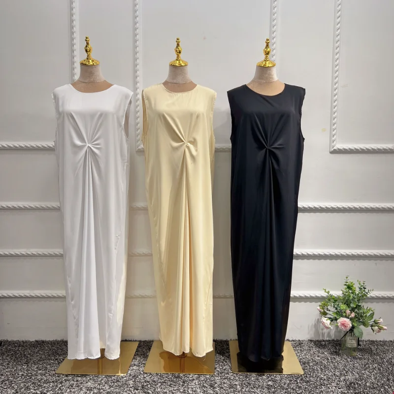 

Plain Abaya Inner Long Dress for Women Slip Dress Muslim Hijab Robe Under Kimono Cardigan Dubai Abayas Summer Robe
