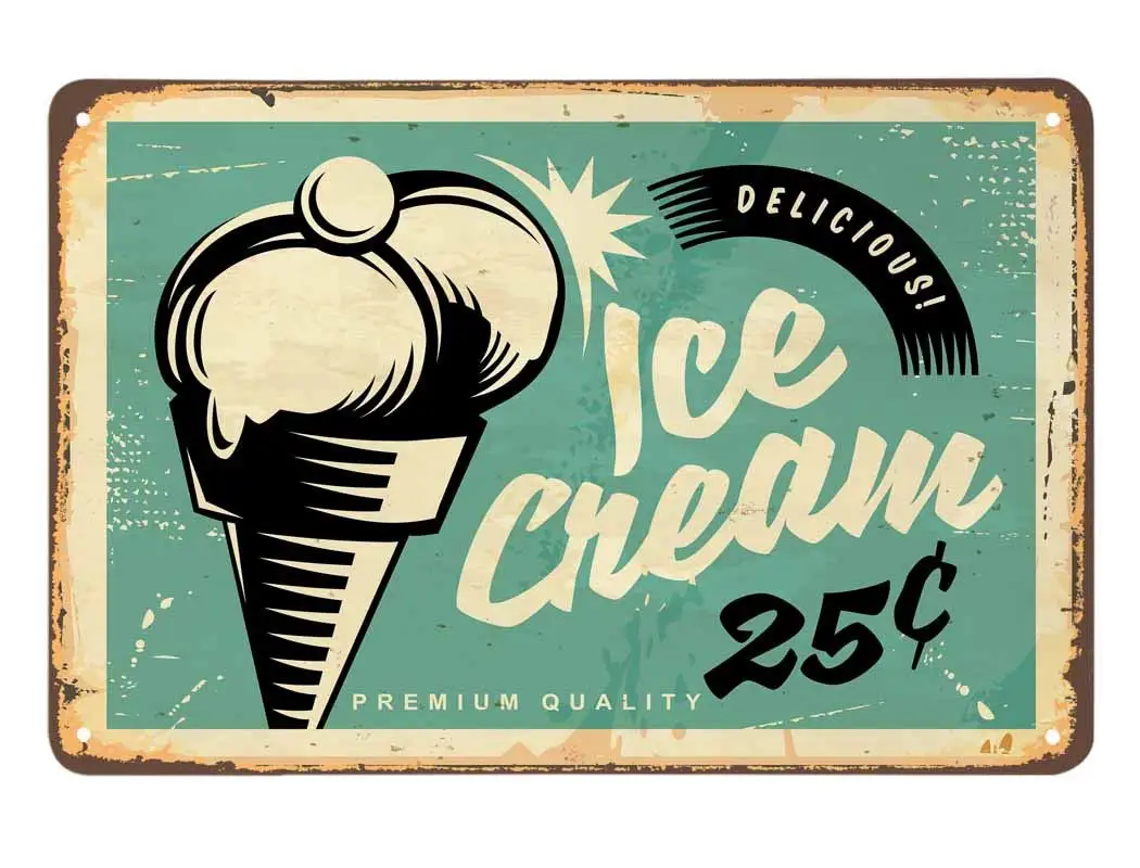 

Aoyego Ice Cream Tin Sign, Sweet and Delicious Food Blue Retro Metal Tin Sign, Suitable for Cafe Bar Pub Wall Decoration Funny R