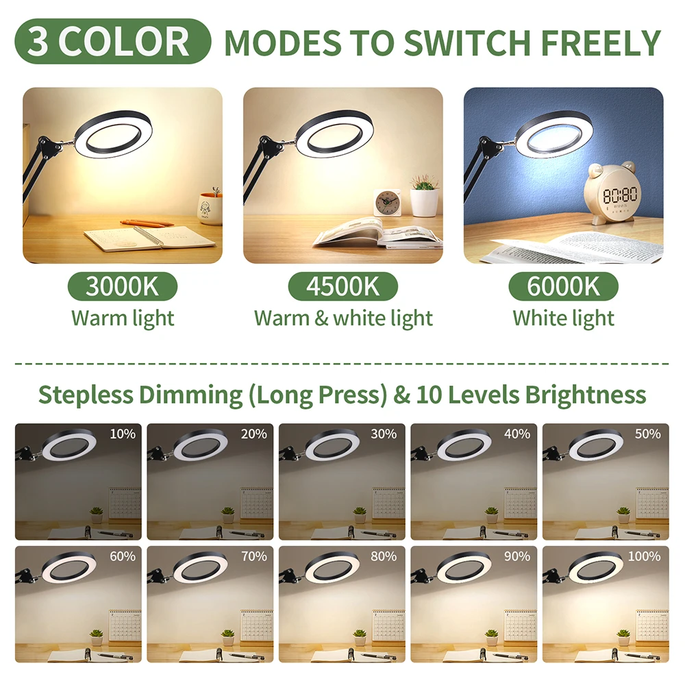 72 LEDs Illuminated Magnifier 3 Colors Warm White Light LED Magnifying Glass For Nail Art Manicure Tattoo Makeup Beauty Salon