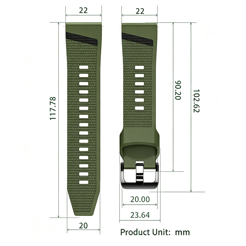 Premium 22mm Silicone Sport Watch Band - Universal Fit