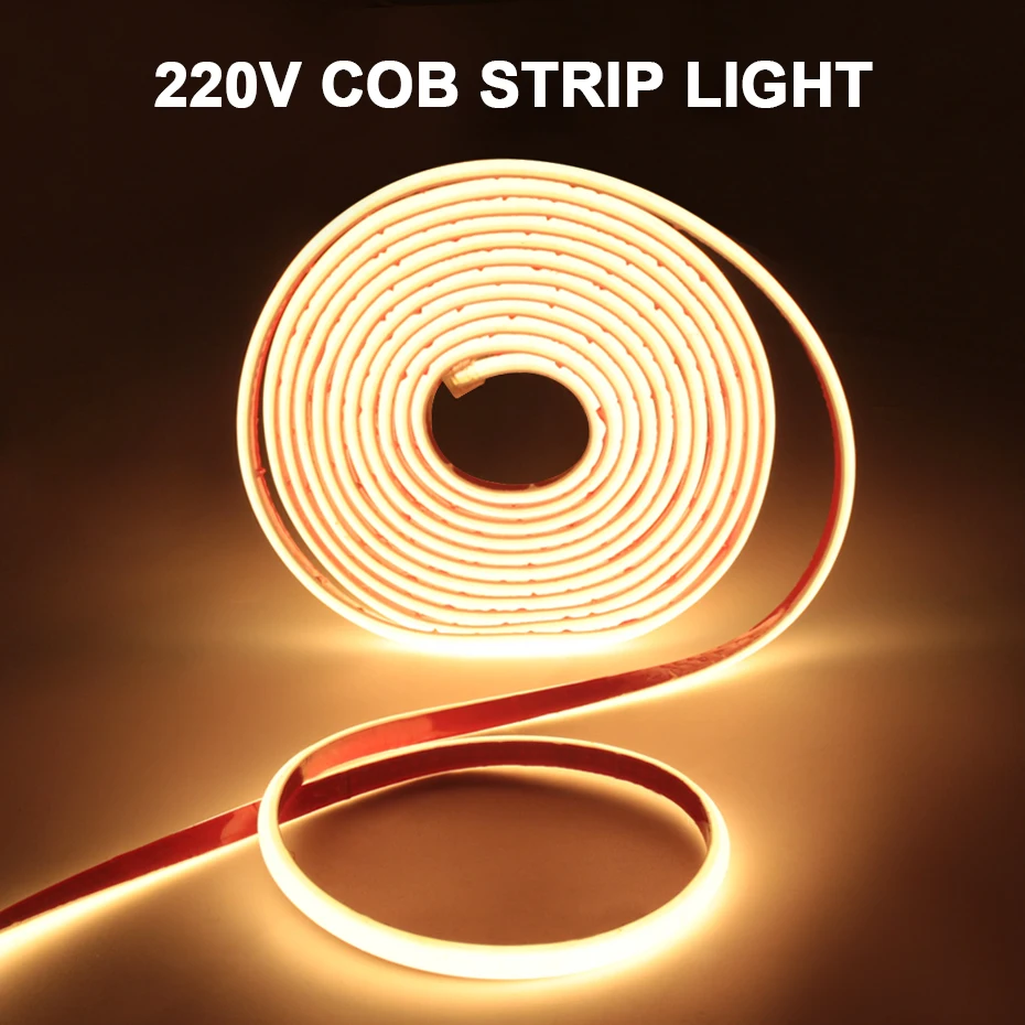 

AC 220V COB LED Strip Light 288LEDs/m EU Plug Adhesive Tape 3000K/4500K/6000K Fexible Ribbon Waterproof For Outdoor Lighting