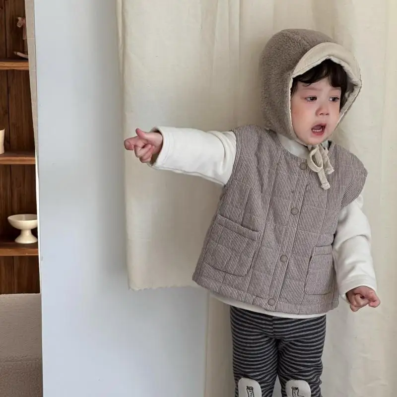  남아 여아 면 패딩 재킷 용 줄무늬 조끼 가디건 2025 겨울 신상  민소매 따뜻..