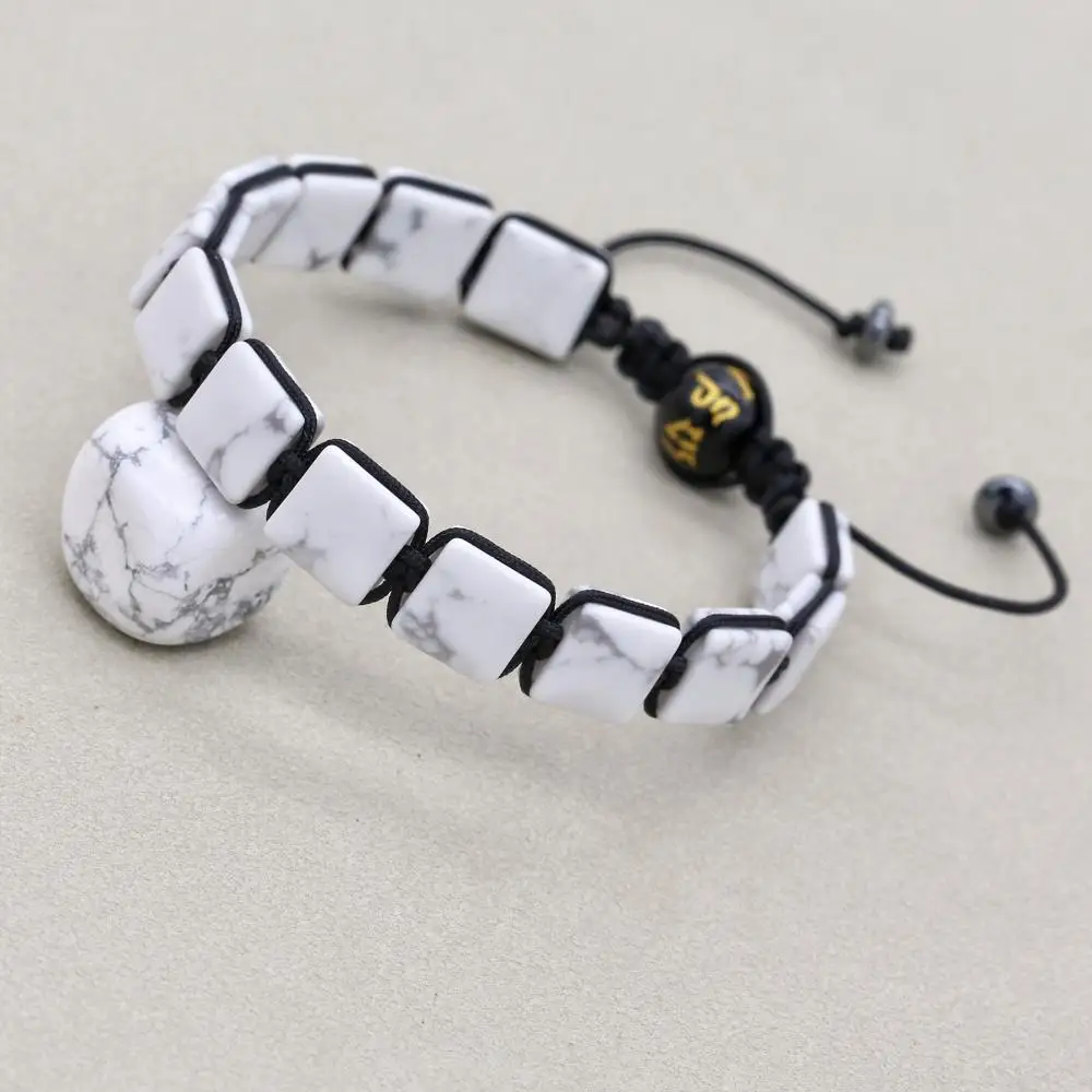 White Turquoise Stone Hematite Buddha Mantra Beads Handmade Braided Bracelets Yoga Healing Lucky Charm Bangles Couples Jewelry bangle bracelet beaded bracelet bead bracelet stone bracelet woven bracelets