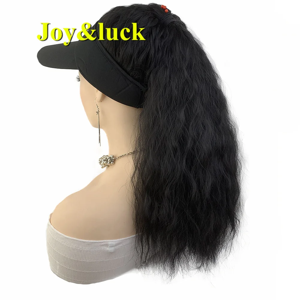 

Synthetic Black Baseball Cap Horsetail Wig Natural Water Wave Curl Adjustable Women's Hat Hair Extension Ponytail Wig