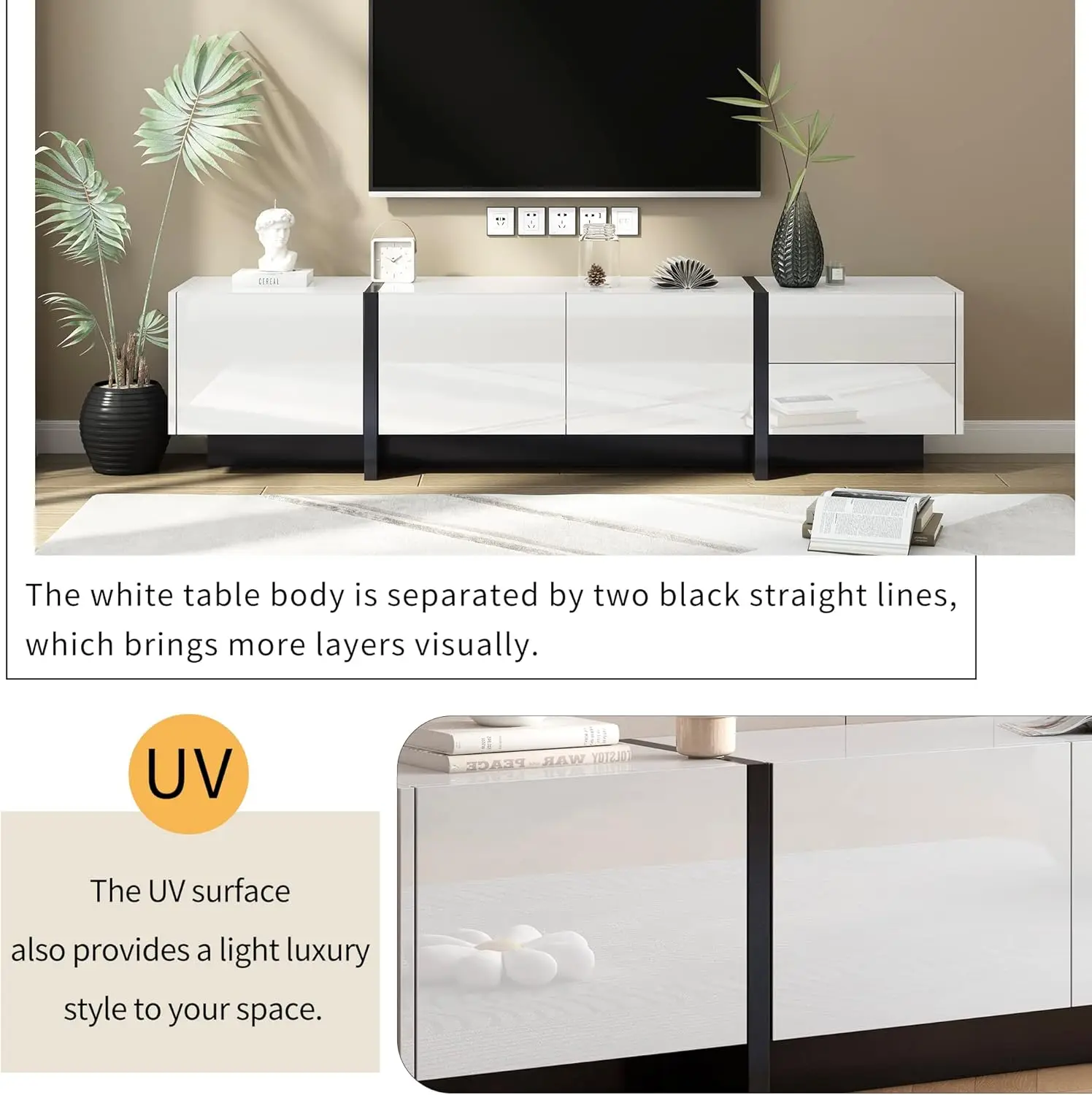 Contemporary Rectangle Design TV Stand for Television Up to 80", Unique Style Console Table, Modern Storage Cabinet