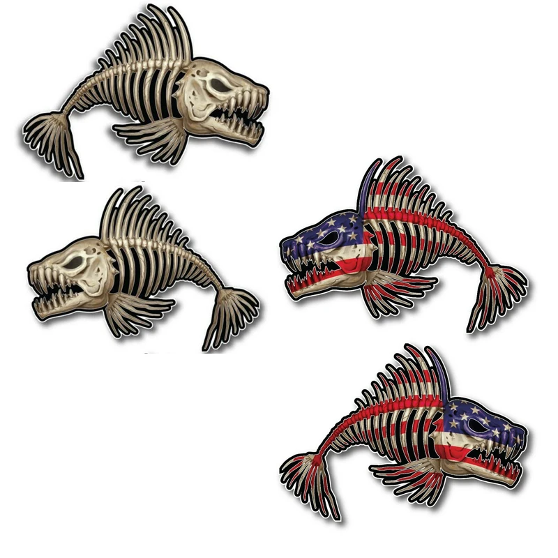 

2 Pack American Bone Fish Stickers American Flag Fishing Cups Window Bumper Decals Kayak Vinyl Auto Parts Die Cut PVC