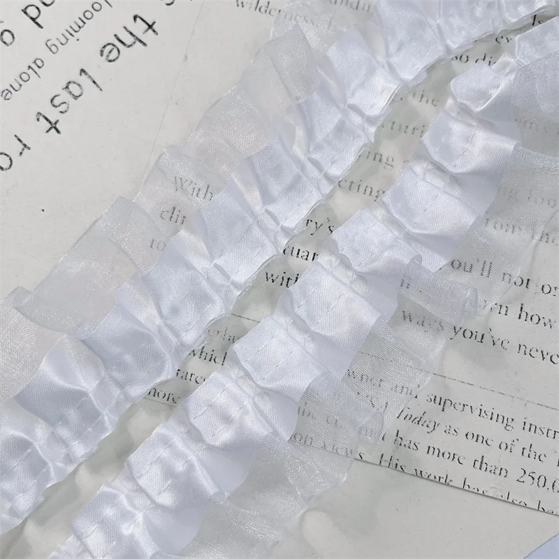 4CM Wide Double Layers Pleated Lace Fabirc Ribbon Needlework Ruffle Trim Lolita Dress Apparel DIY Sewing Decor lace ribbon lace sewing supplies lace sewing accessories lace decoration lace garment accessories lace accessories lace fabric clothing accessories