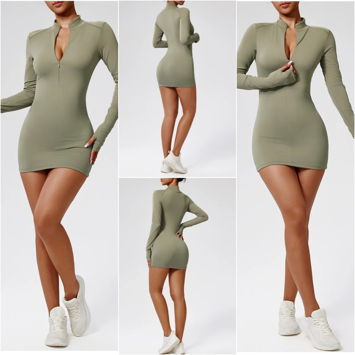 Women Dress Fashionable Women Loungewear Ribbed Half Zipper Leisure Fitness Dress Tennis Golf Badminton Clothing