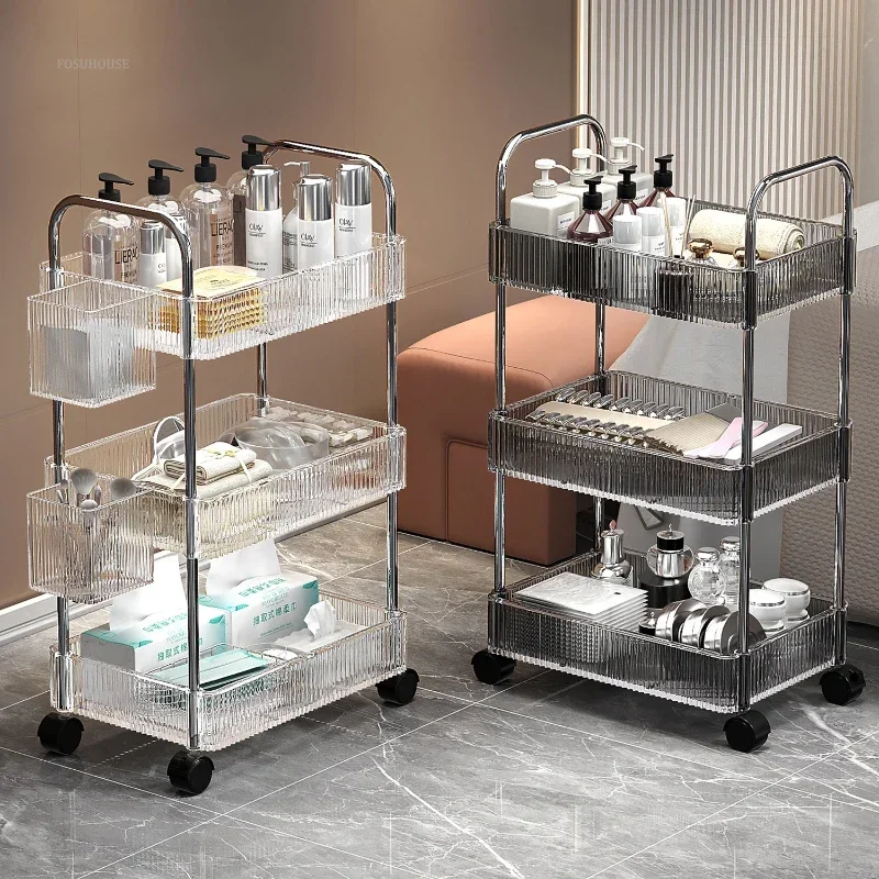 Multi Layer Storage Trolley Drinks Organizer Nails Salon Lash Transparent Trolley Wheels Barber Station Spa Aesthetics Car Gold Hairdressing Utility Hotel
