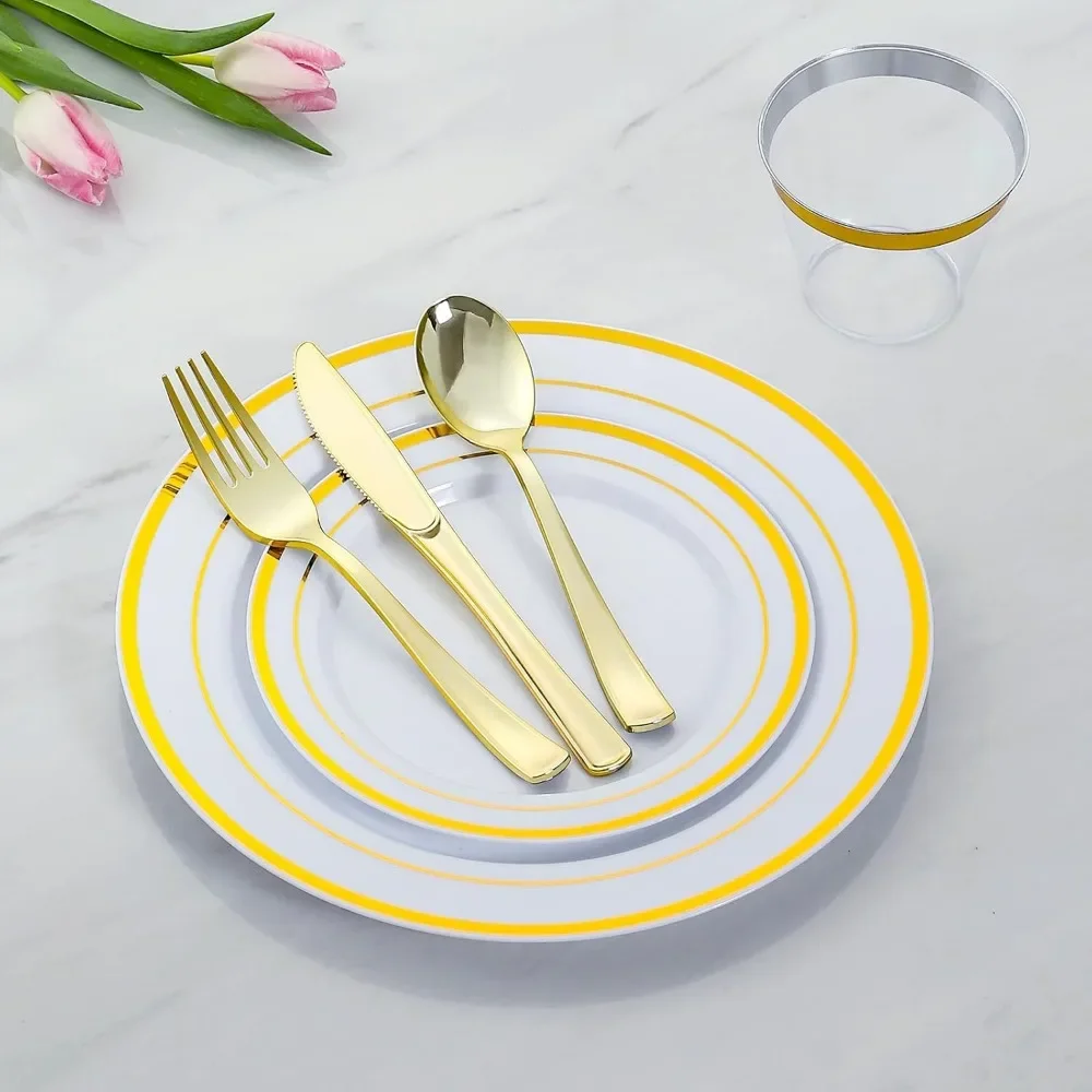 Plastic Dinnerware for 100 Guests Disposable Plastic Plates for Party Wedding Birthday 600 Pieces