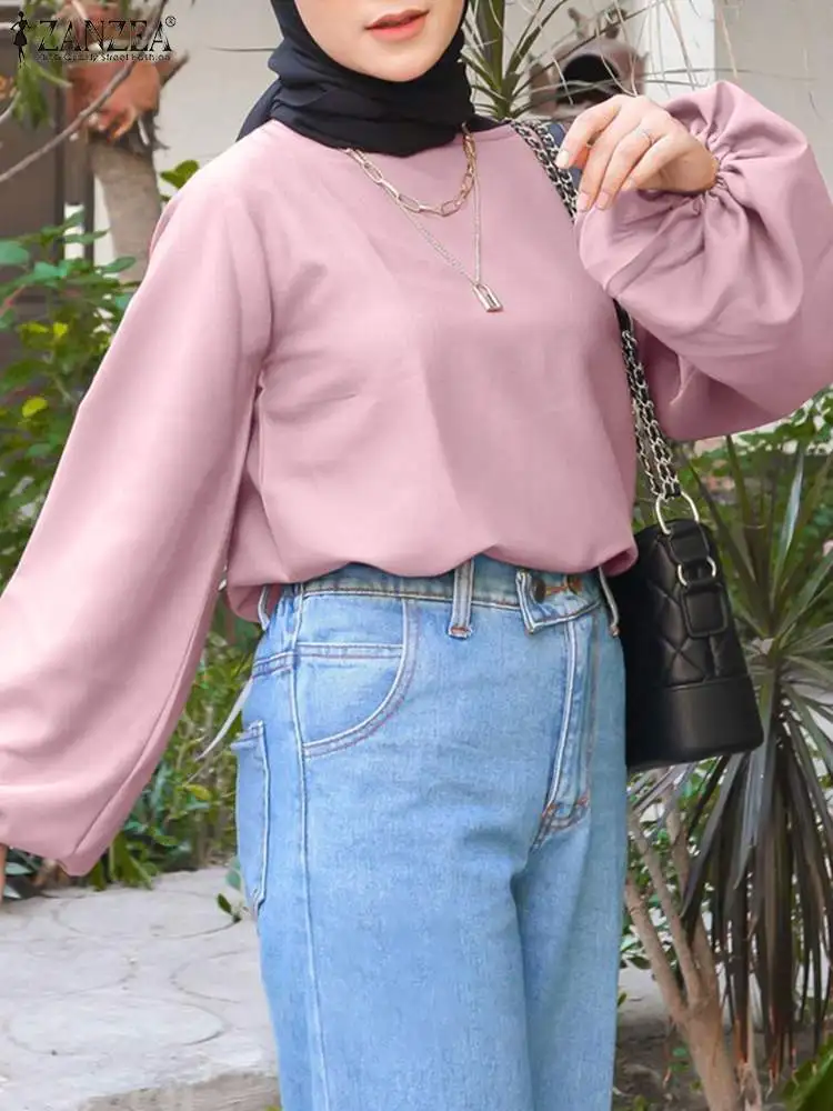 

ZANZEA Fashion Mulsim Tops Women Elegant Solid Blouse Dubai Abaya Kaftan Long Sleeve Causal Party Shirt Autumn Pullover Blusas