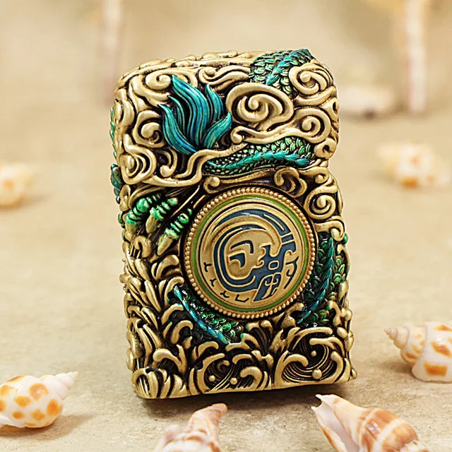Zippo-ブルードラゴンオイルライター、防風銅シガレット、灯油