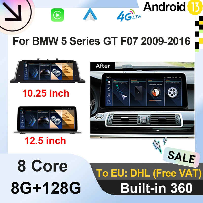 

Android13 8+128G 12.5" Carplay Auto For BMW 5Series GT F07 2009-2016 Central Multimedia Video Player Bluetooth GPS Navigation 4G