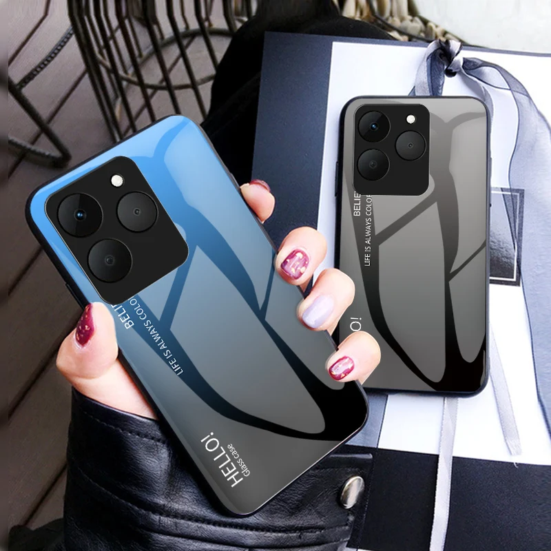 Gradient Tempered Glass Hard Back Protective Case - Shockproof Bumper