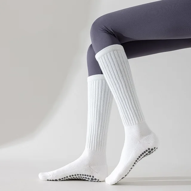 Yoga Socks Cotton Dot Silicone Terry Non-slip Women Pilates Grip Knee-high Slouch Socks 4