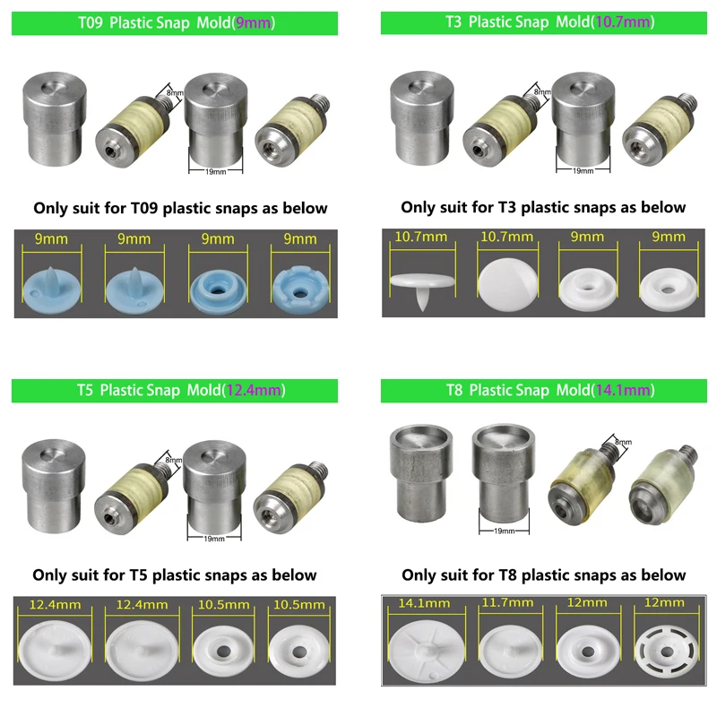 200 Kits 9,5Mm Boutons-Pression Avec Pinces Attaches Pression À Œillets Métal Bouton Pression