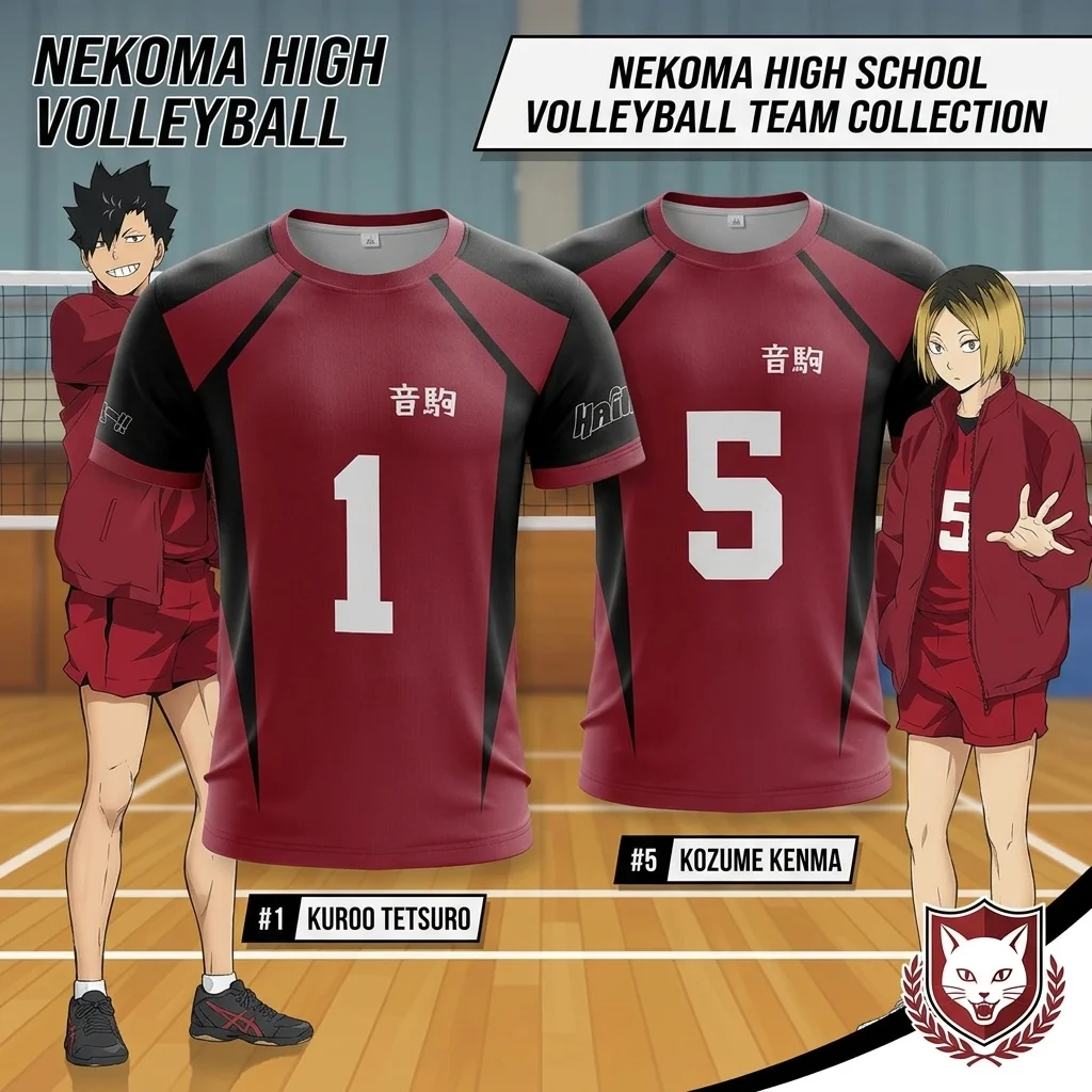 Haikyuu Nekoma High School Volleyball-Trikot Kuroo Tetsuro # 1 Kozume Kenma # 5 Anime Cosplay T-Shirt Sportbekleidung Uniform Herren Top